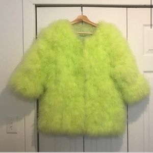 Neon yellow fluffy feather faux-fur jacket
